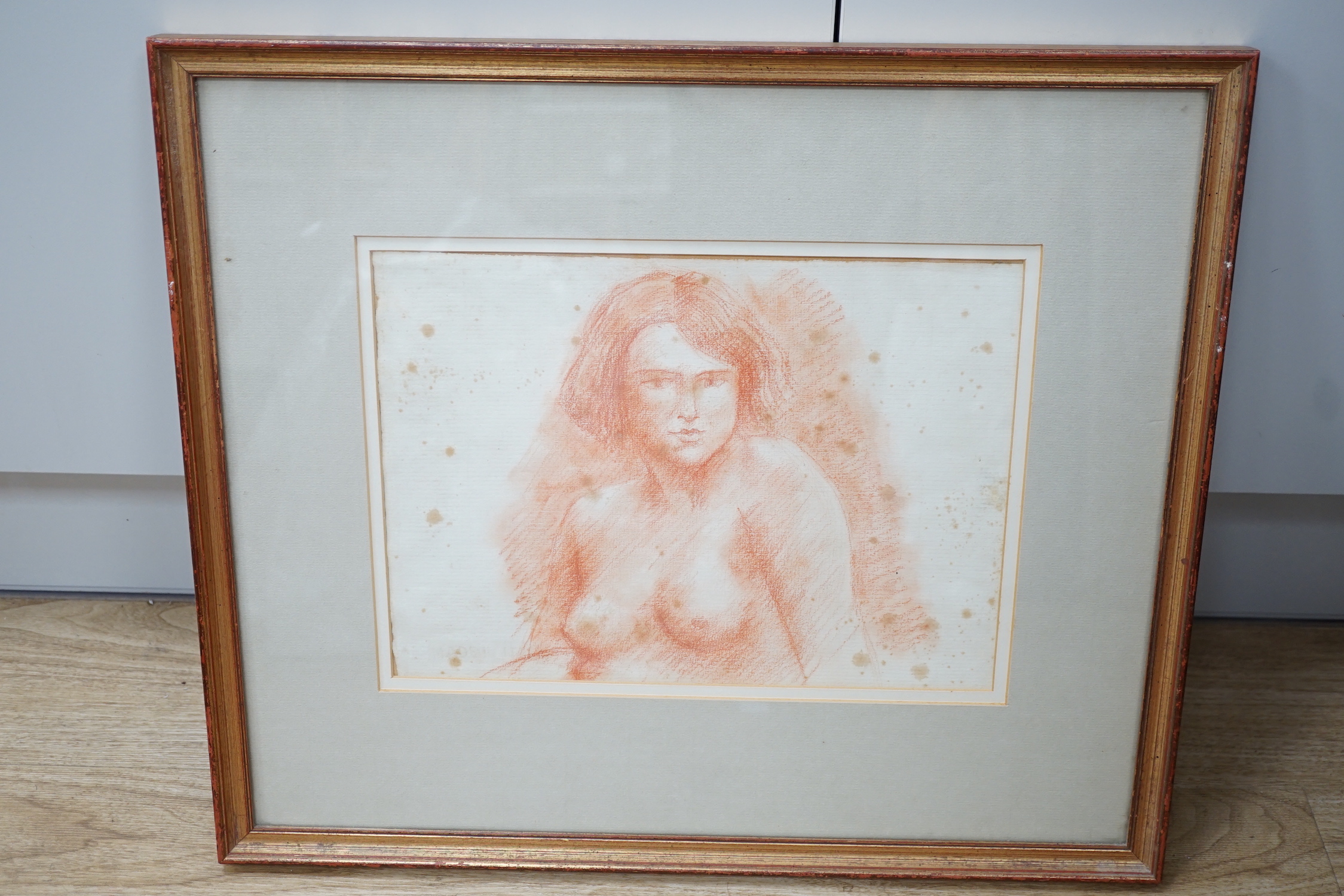 Follower of Christopher Wood, sepia chalk on paper, Female nude, 23 x 32cm, foxed